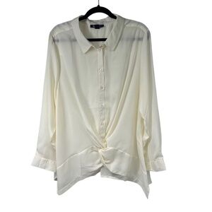 Roamans Off White Twist Front Long Sleeve Blouse   Sz 24W‎ Womens